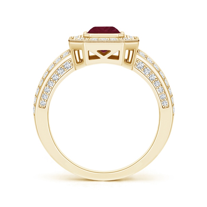 7x5mm A Vintage Style Emerald-Cut Ruby Split Shank Halo Ring in Yellow Gold product image