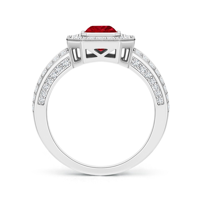 7x5mm AAAA Vintage Style Emerald-Cut Ruby Split Shank Halo Ring in P950 Platinum product image