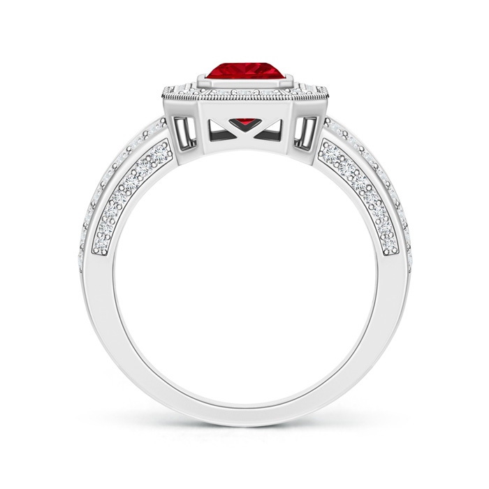 7x5mm AAAA Vintage Style Emerald-Cut Ruby Split Shank Halo Ring in White Gold Product Image