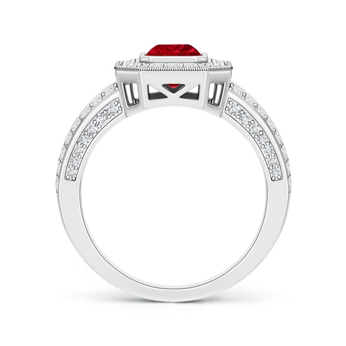 7x5mm AAAA Vintage Style Emerald-Cut Ruby Split Shank Halo Ring in White Gold product image