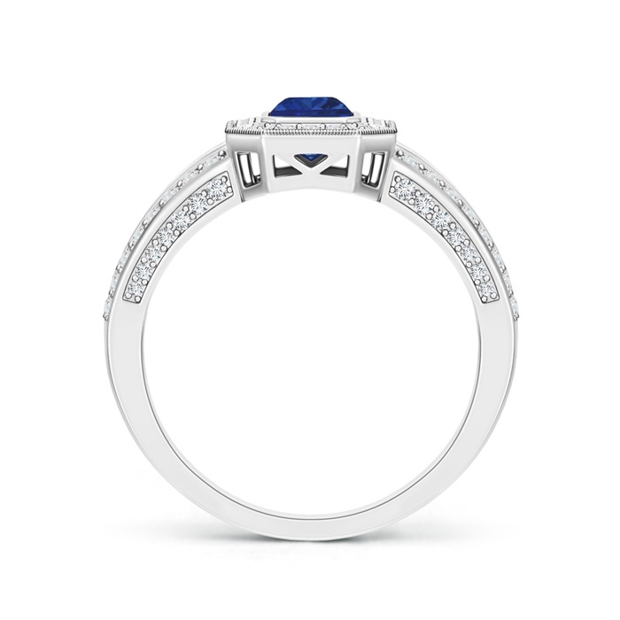 6x4mm AAA Vintage Style Emerald-Cut Blue Sapphire Split Shank Halo Ring in White Gold product image