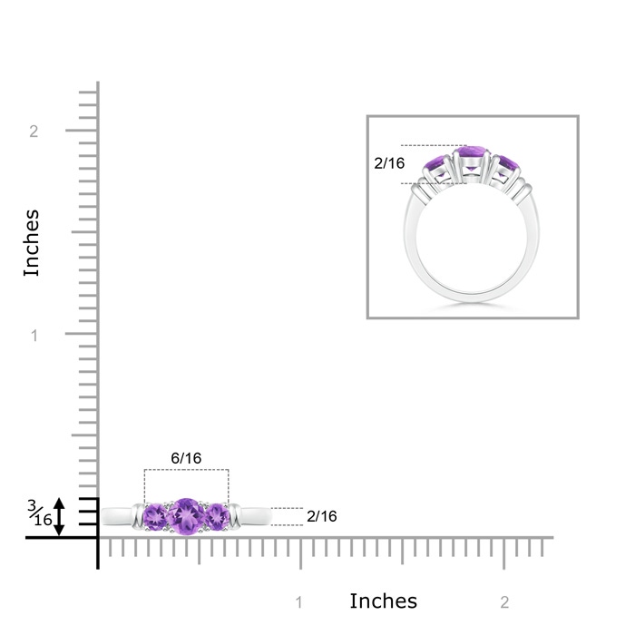 4mm A Vintage Style Three Stone Amethyst Wedding Band in P950 Platinum ruler