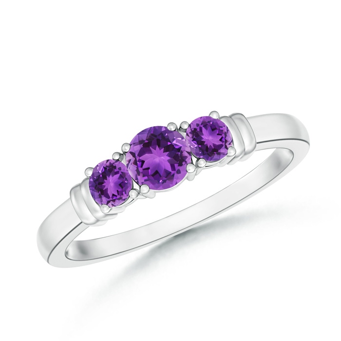 4mm AAA Vintage Style Three Stone Amethyst Wedding Band in White Gold 