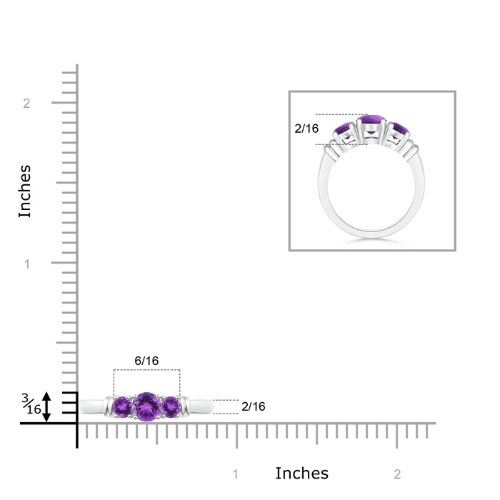 4mm AAA Vintage Style Three Stone Amethyst Wedding Band in White Gold ruler