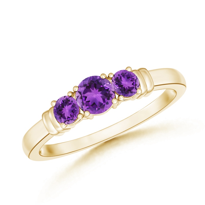 4mm AAA Vintage Style Three Stone Amethyst Wedding Band in Yellow Gold 