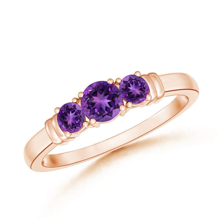 4mm AAAA Vintage Style Three Stone Amethyst Wedding Band in Rose Gold 