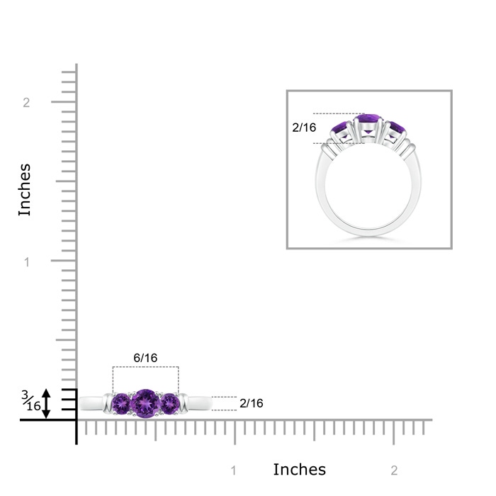 4mm AAAA Vintage Style Three Stone Amethyst Wedding Band in White Gold ruler