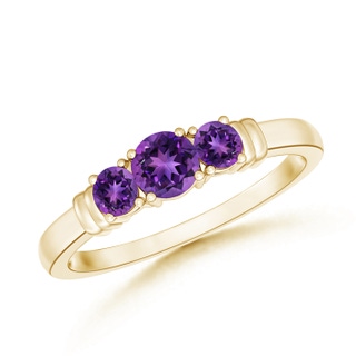 4mm AAAA Vintage Style Three Stone Amethyst Wedding Band in Yellow Gold