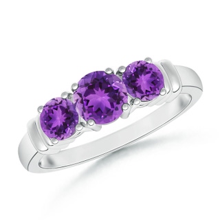 5mm AAA Vintage Style Three Stone Amethyst Wedding Band in White Gold