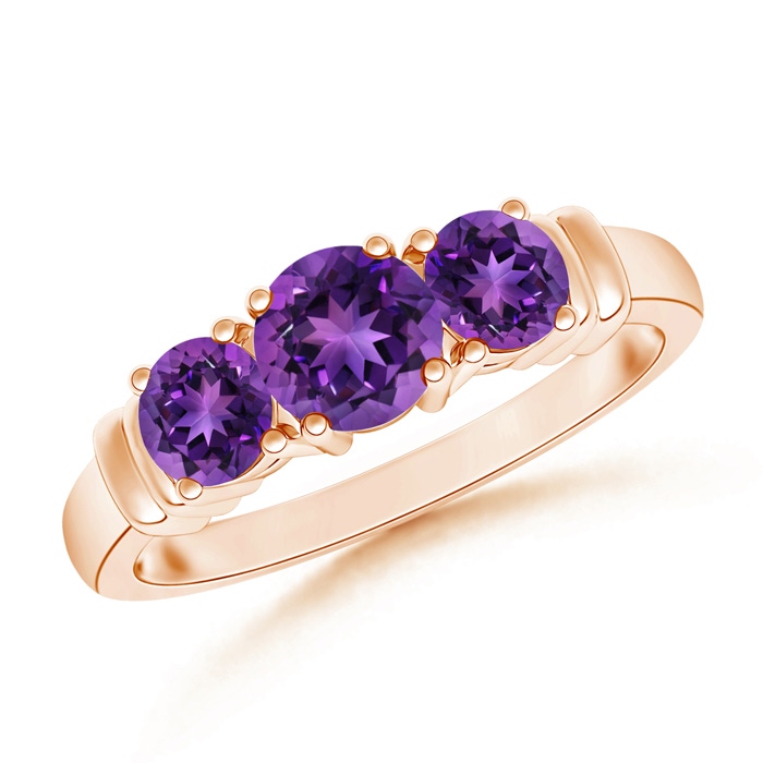5mm AAAA Vintage Style Three Stone Amethyst Wedding Band in Rose Gold 