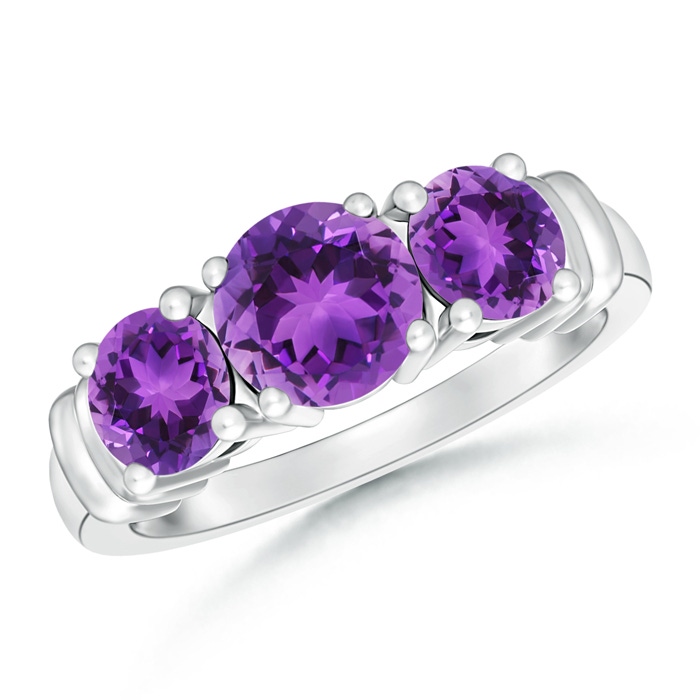 6mm AAA Vintage Style Three Stone Amethyst Wedding Band in White Gold