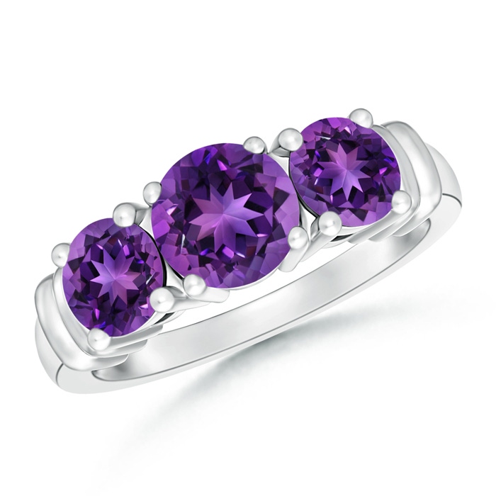6mm AAAA Vintage Style Three Stone Amethyst Wedding Band in White Gold 