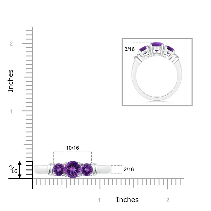 6mm AAAA Vintage Style Three Stone Amethyst Wedding Band in White Gold ruler
