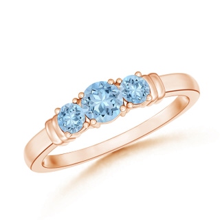 4mm AAA Vintage Style Three Stone Aquamarine Wedding Band in 9K Rose Gold