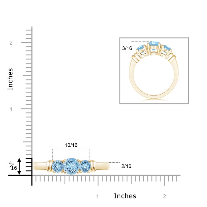 6mm AAAA Vintage Style Three Stone Aquamarine Wedding Band in 9K Yellow Gold product image