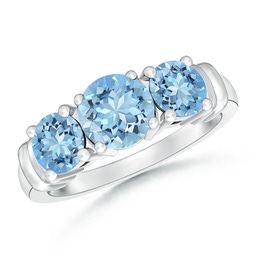 Half Eternity Seven Stone Aquamarine and Diamond Wedding Ring | Angara