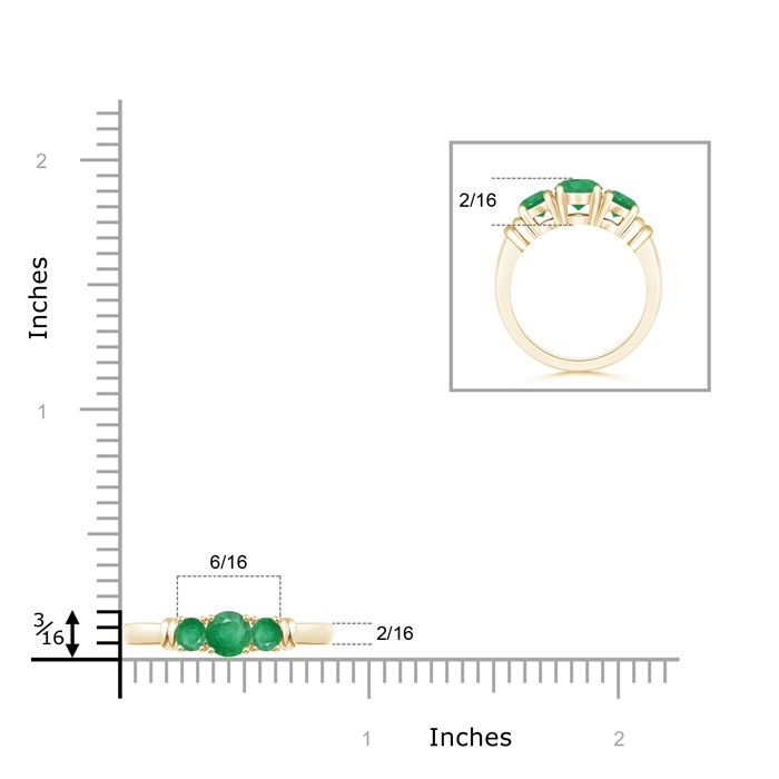 4mm A Vintage Style Three Stone Emerald Wedding Band in Yellow Gold product image