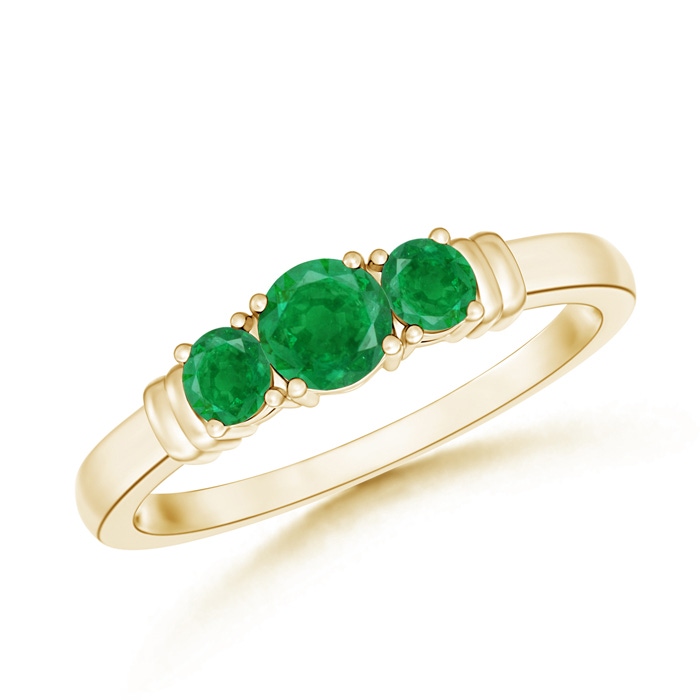 4mm AA Vintage Style Three Stone Emerald Wedding Band in Yellow Gold 