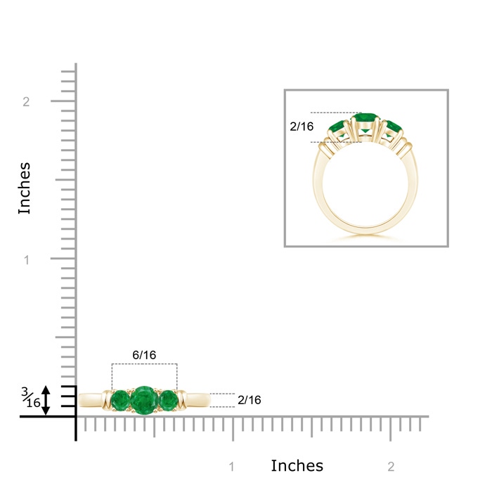 4mm AA Vintage Style Three Stone Emerald Wedding Band in Yellow Gold product image