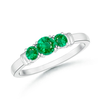 4mm AAA Vintage Style Three Stone Emerald Wedding Band in White Gold