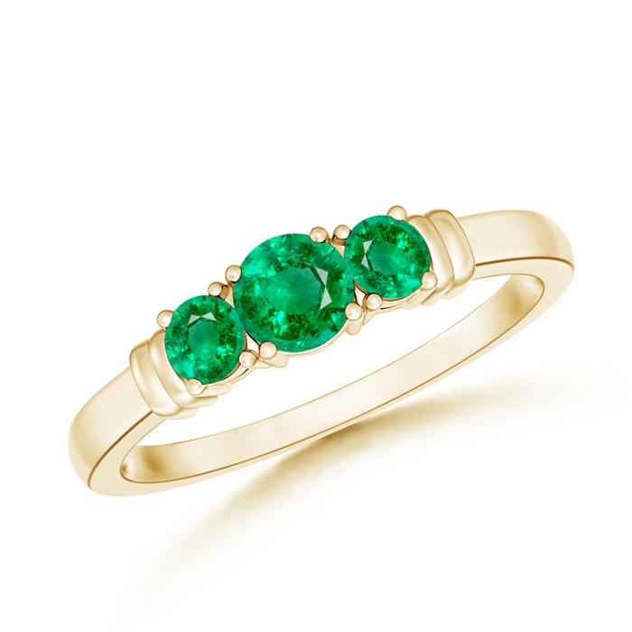 4mm AAA Vintage Style Three Stone Emerald Wedding Band in Yellow Gold 