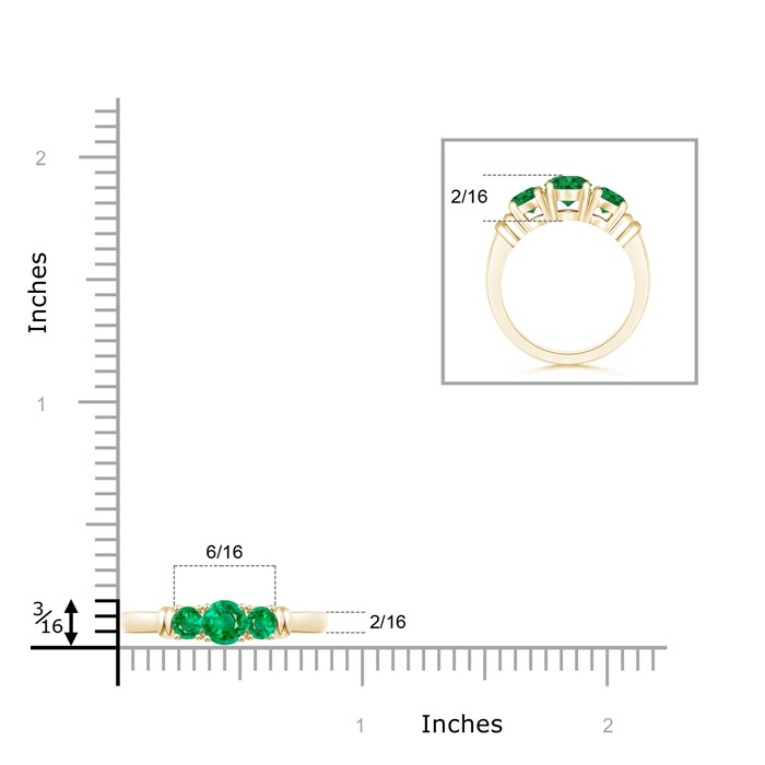 4mm AAA Vintage Style Three Stone Emerald Wedding Band in Yellow Gold Product Image