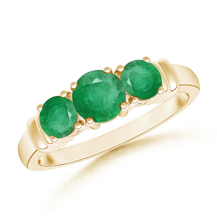 5mm A Vintage Style Three Stone Emerald Wedding Band in Yellow Gold 