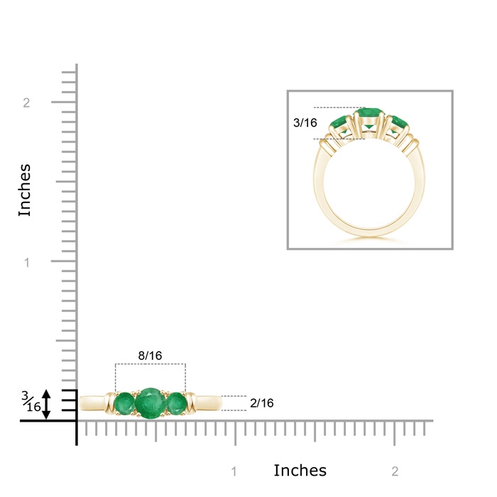 5mm A Vintage Style Three Stone Emerald Wedding Band in Yellow Gold product image