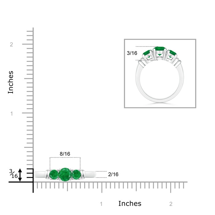 5mm AA Vintage Style Three Stone Emerald Wedding Band in White Gold product image