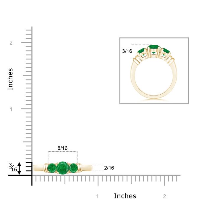 5mm AA Vintage Style Three Stone Emerald Wedding Band in Yellow Gold product image
