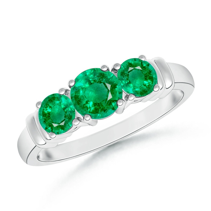 5mm AAA Vintage Style Three Stone Emerald Wedding Band in White Gold 