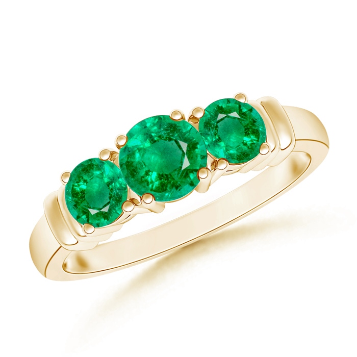 5mm AAA Vintage Style Three Stone Emerald Wedding Band in Yellow Gold 