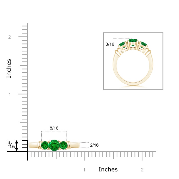 5mm AAAA Vintage Style Three Stone Emerald Wedding Band in Yellow Gold product image