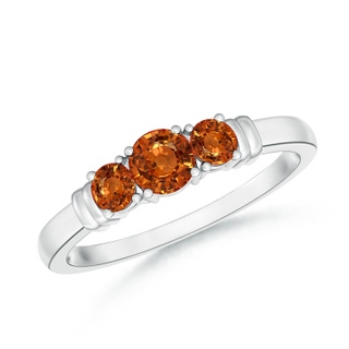 4mm AAAA Vintage Style Three Stone Orange Sapphire Wedding Band in White Gold