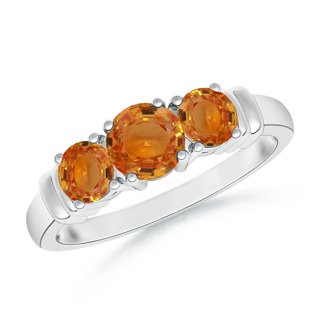5mm AAA Vintage Style Three Stone Orange Sapphire Wedding Band in White Gold