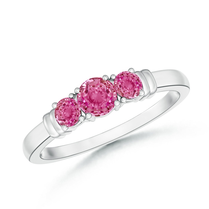 4mm AAA Vintage Style Three Stone Pink Sapphire Wedding Band in White Gold