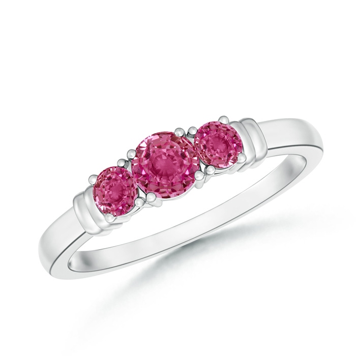 4mm AAAA Vintage Style Three Stone Pink Sapphire Wedding Band in S999 Silver