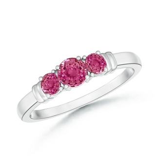 4mm AAAA Vintage Style Three Stone Pink Sapphire Wedding Band in White Gold