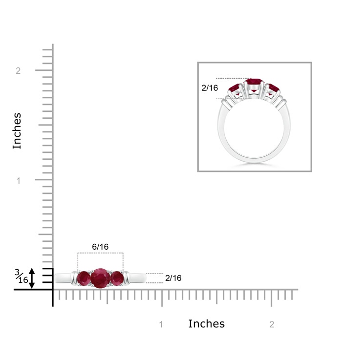 4mm A Vintage Style Three Stone Ruby Wedding Band in White Gold product image