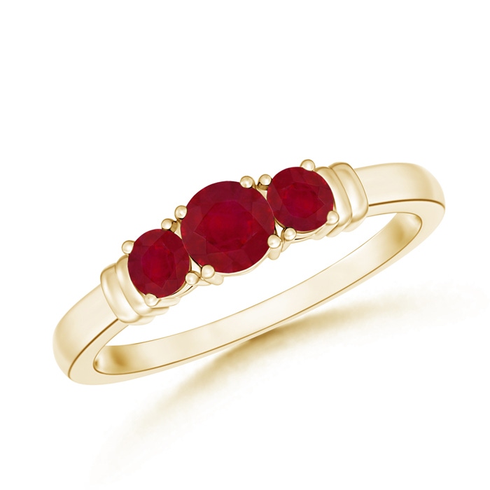 4mm AA Vintage Style Three Stone Ruby Wedding Band in Yellow Gold 