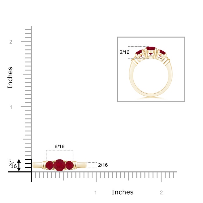 4mm AA Vintage Style Three Stone Ruby Wedding Band in Yellow Gold product image