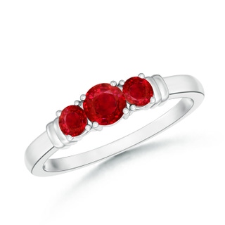 4mm AAA Vintage Style Three Stone Ruby Wedding Band in White Gold