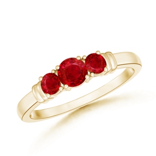 4mm AAA Vintage Style Three Stone Ruby Wedding Band in Yellow Gold