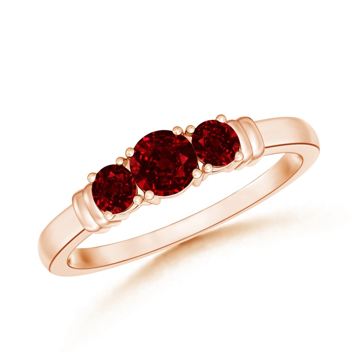4mm AAAA Vintage Style Three Stone Ruby Wedding Band in Rose Gold 