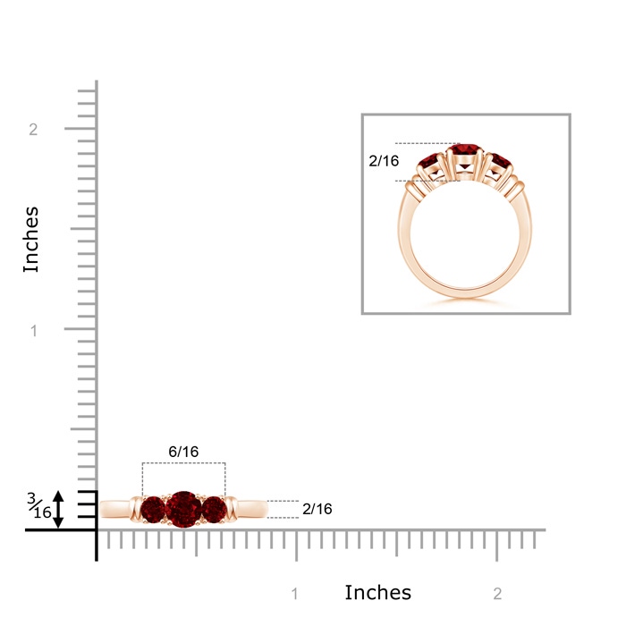 4mm AAAA Vintage Style Three Stone Ruby Wedding Band in Rose Gold product image