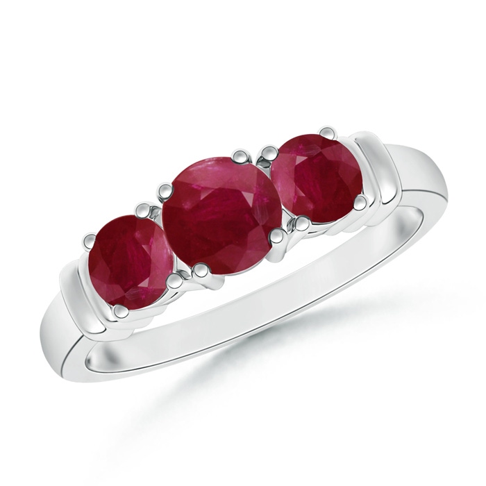 5mm A Vintage Style Three Stone Ruby Wedding Band in White Gold 