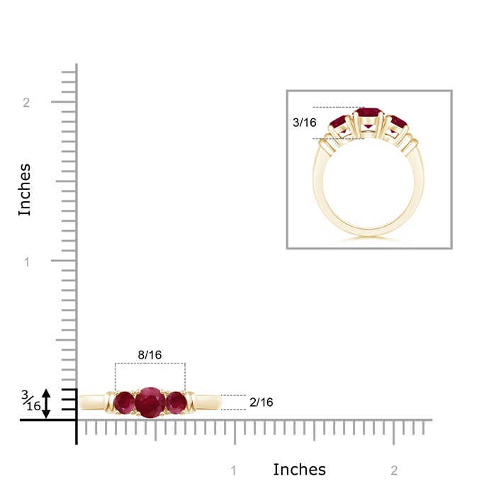 5mm A Vintage Style Three Stone Ruby Wedding Band in Yellow Gold product image