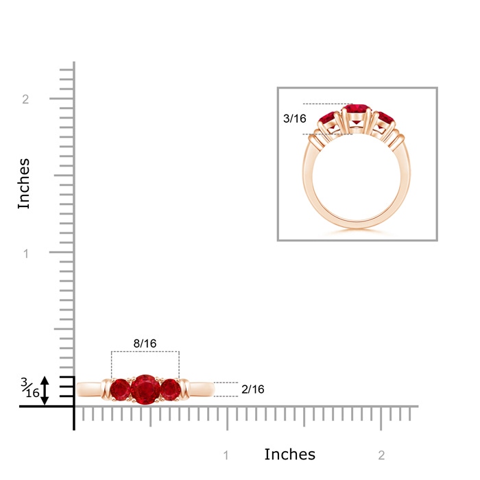 5mm AAA Vintage Style Three Stone Ruby Wedding Band in Rose Gold product image