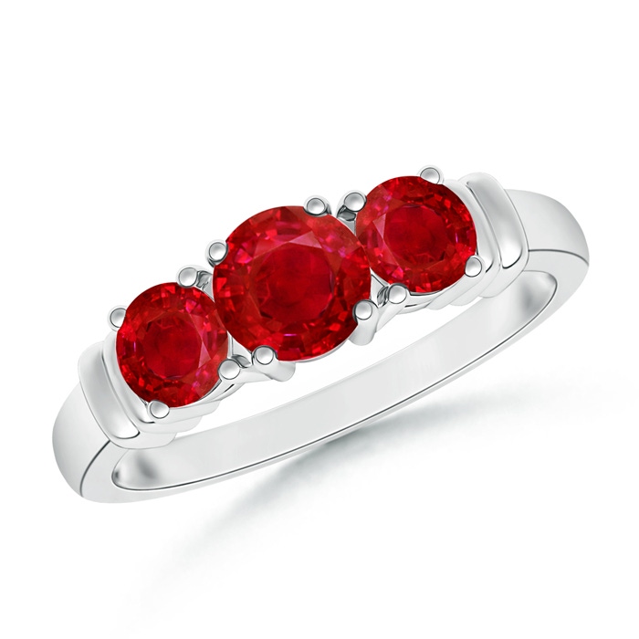 5mm AAA Vintage Style Three Stone Ruby Wedding Band in White Gold 