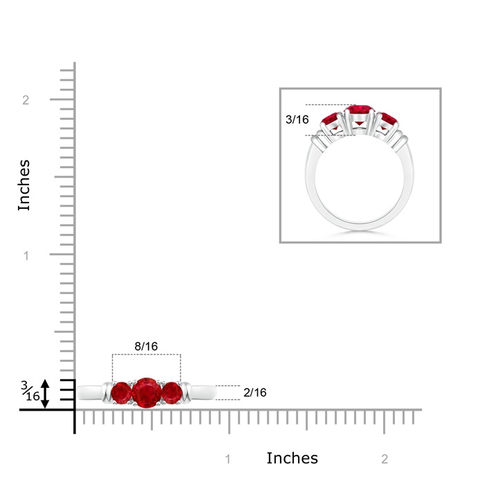5mm AAA Vintage Style Three Stone Ruby Wedding Band in White Gold product image